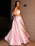 A-Line/Princess Satin Ruffles Sleeveless Strapless Floor-Length Dresses TPP0001534