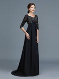 A-Line/Princess V-neck 1/2 Sleeves Beading Chiffon Floor-Length Mother of the Bride Dresses TPP0007218