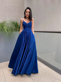 A-Line/Princess Applique Spaghetti Straps Satin Sleeveless Floor-Length Dresses TPP0001645