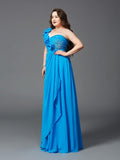 A-Line/Princess One-Shoulder Rhinestone Sleeveless Long Chiffon Plus Size Dresses TPP0004258