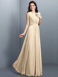 A-Line/Princess High Neck Pleats Sleeveless Long Chiffon Bridesmaid Dresses TPP0005354