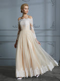 A-Line/Princess Off-the-Shoulder Long Sleeves Floor-Length Lace Tulle Wedding Dresses TPP0006638