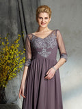 A-Line/Princess V-neck 1/2 Sleeves Long Chiffon Mother of the Bride Dresses TPP0007305