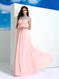 A-Line/Princess Sheer Neck Beading Sleeveless Long Chiffon Dresses TPP0003287