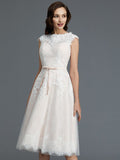 A-Line/Princess Sleeveless Bateau Knee-Length Tulle Wedding Dresses TPP0006017