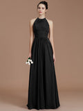 A-Line/Princess Halter Sleeveless Ruched Floor-Length Chiffon Bridesmaid Dresses TPP0005263