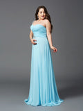 A-Line/Princess One-Shoulder Rhinestone Sleeveless Long Chiffon Plus Size Dresses TPP0004207