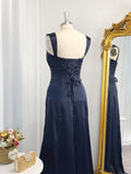 A-Line/Princess Straps Sleeveless Elastic Woven Satin Ruched Floor-Length Dresses