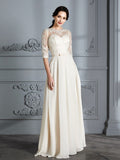 A-Line/Princess Scoop 1/2 Sleeves Floor-Length Chiffon Wedding Dresses TPP0006552