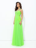 A-line/Princess One-Shoulder Rhinestone Sleeveless Long Chiffon Dresses TPP0003548