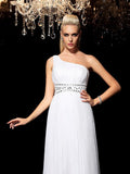 A-Line/Princess One-Shoulder Beading Sleeveless Long Organza Dresses TPP0003934