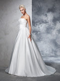 Ball Gown Strapless Ruched Sleeveless Long Satin Wedding Dresses TPP0006591