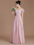 A-Line/Princess Off-the-Shoulder Sleeveless Ruched Floor-Length Chiffon Bridesmaid Dresses TPP0005324