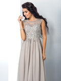 A-Line/Princess Sheer Neck Beading Sleeveless Long Chiffon Dresses TPP0002696