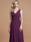 A-Line/Princess Sleeveless V-neck Floor-Length Chiffon Bridesmaid Dresses TPP0005347