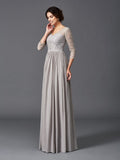 A-Line/Princess V-neck Ruffles 3/4 Sleeves Long Chiffon Mother of the Bride Dresses TPP0007308