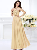 A-Line/Princess Strapless Hand-Made Flower Sleeveless Long Chiffon Bridesmaid Dresses TPP0005618