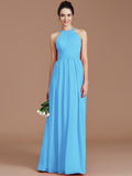 A-Line/Princess Halter Sleeveless Ruched Floor-Length Chiffon Bridesmaid Dresses TPP0005272