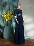 A-Line/Princess Bateau Beading 1/2 Sleeves Long Chiffon Mother of the Bride Dresses TPP0007338