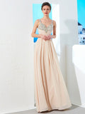 A-Line/Princess Spaghetti Straps Beading Floor-Length Chiffon Dresses TPP0003198