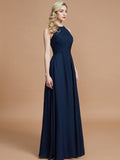 A-Line/Princess Halter Sleeveless Ruched Floor-Length Chiffon Bridesmaid Dresses TPP0005208