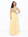 A-line/Princess Bateau Beading Sleeveless Long Chiffon Dresses TPP0003319