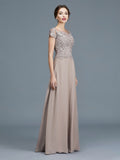 A-Line/Princess Scoop Short Sleeves Applique Floor-Length Chiffon Mother of the Bride Dresses TPP0007275