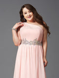 A-Line/Princess One-Shoulder Rhinestone Sleeveless Long Chiffon Plus Size Dresses TPP0002809