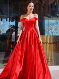 A-Line/Princess Sleeveless Off-the-Shoulder Satin Ruffles Floor-Length Dresses TPP0004529