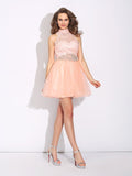 A-Line/Princess High Neck Beading Sleeveless Short Net Dresses TPP0008631