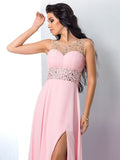 A-Line/Princess Sheer Neck Beading Sleeveless Long Chiffon Dresses TPP0002652