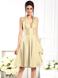 A-Line/Princess Halter Sleeveless Short Taffeta Bridesmaid Dresses TPP0005356