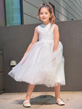 A-Line/Princess Tulle Lace High Neck Sleeveless Knee-Length Flower Girl Dresses TPP0007488