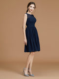 A-Line/Princess Bateau Sleeveless Short/Mini Sash/Ribbon/Belt Chiffon Bridesmaid Dresses