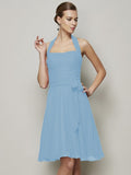 A-Line/Princess Halter Sleeveless Pleats Bowknot Short Chiffon Bridesmaid Dresses TPP0005094