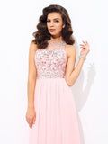 A-line/Princess Jewel Beading Sleeveless Long Chiffon Dresses TPP0002213