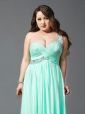 A-Line/Princess One-Shoulder Rhinestone Sleeveless Long Chiffon Plus Size Dresses TPP0003742