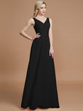 A-Line/Princess Sleeveless Floor-Length Chiffon V-neck Bridesmaid Dresses TPP0005433