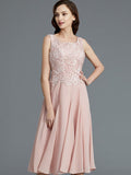 A-Line/Princess Sleeveless Scoop Tea-Length Chiffon Mother of the Bride Dresses TPP0007160