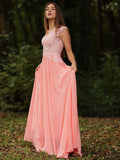 A-Line/Princess Chiffon Lace V-neck Sleeveless Sweep/Brush Train Dresses TPP0004823