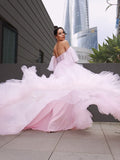 A-Line/Princess Tulle Applique Sweetheart Short Sleeves Court Train Wedding Dresses TPP0006133