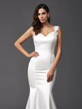 Trumpet/Mermaid Straps Beading Sleeveless Long Satin Wedding Dresses TPP0006216