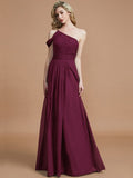 A-Line/Princess One-Shoulder Floor-Length Chiffon Sleeveless Bridesmaid Dresses TPP0005381