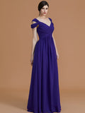 A-Line/Princess Off-the-Shoulder Sleeveless Floor-Length Ruched Chiffon Bridesmaid Dresses TPP0005358