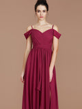 A-Line/Princess Off-the-Shoulder Sleeveless Ruched Floor-Length Chiffon Bridesmaid Dresses TPP0005174