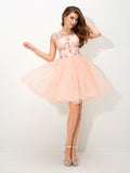 A-Line/Princess Sheer Neck Beading Sleeveless Short Elastic Woven Satin Cocktail Dresses TPP0008403