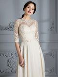 A-Line/Princess Scoop 1/2 Sleeves Floor-Length Chiffon Wedding Dresses TPP0006552