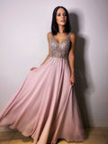 A-Line/Princess Chiffon V-neck Sleeveless Beading Floor-Length Dresses TPP0003642