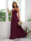 A-Line/Princess Chiffon Ruched V-neck Sleeveless Floor-Length Bridesmaid Dresses TPP0004928