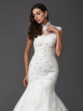 Trumpet/Mermaid High Neck Beading Sleeveless Long Organza Wedding Dresses TPP0006227